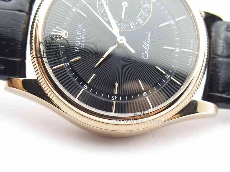 Black RG A3165 Dial Leather Date On Stick Best Edition Strap VF Cellini Markers Black 0708